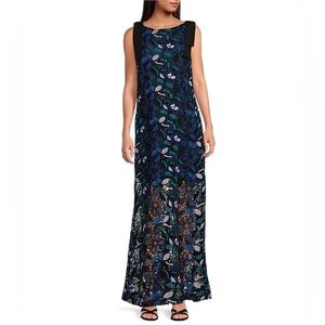 NWT Abbey Glass Michelle Floral Lace High Boat Neck Bow Shoulder Shift Gown Sz S